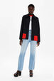 Women Gabardine Jacket Black front worn view