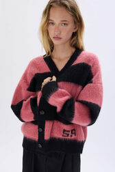Cardigan rayé brossé en laine melangé Rayures noir/rose vue de détail 1