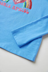 Long-Sleeved Oversized Printed Girl T-shirt Blue details view 2