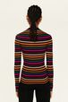 Women Stripped Sock Sweater Multi icon fuchsia strip. back worn view