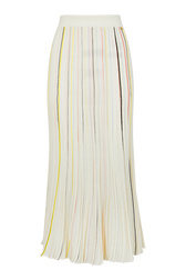 Women Multicolor Striped Long Pleated Skirt Ecru front view