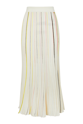 Jupe longue plissée rayée multicolore Ecru vue de face