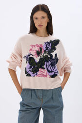 Boxy round-neck sweater Pink details view 1