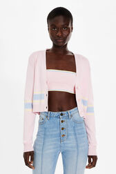 Women Colourful Stripes Wide Viscose Cardigan Baby pink details view 1