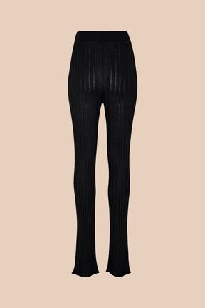 Pantalon flare maille côtelée femme Noir vue de dos