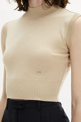 Merino Wool And Silk High Neck Sweater Sand details view 2