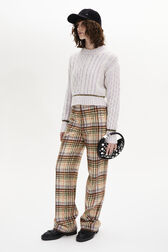 Pantalon motif tartan en laine brossé Carreaux écru/lilas vue portée de face