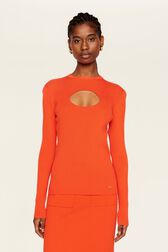 Top goutte uni femme Orange vue portée de face