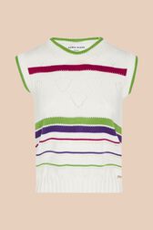 Women Multicolor Striped Openwork Tank Top Ecru front view