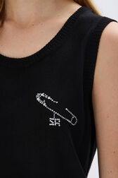 Sleeveless tank top in merino and silk Black details view 2