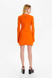 Women Openwork Floral Knit Mini Dress Coral back worn view