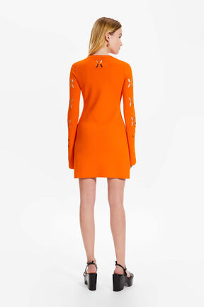 Robe courte fleur ajourée maille femme Corail vue portée de dos