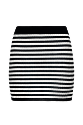 Women Rib Sock Knit Striped Mini Skirt Black/white front view