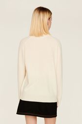Women Wool Flowers Sweater Ecru back worn view