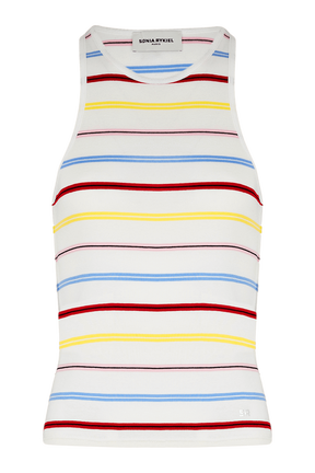 Women Picot Multicolor Striped Tank Top Multico white striped front view