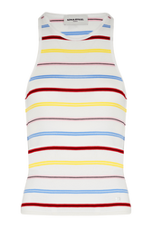 Women Picot Multicolor Striped Tank Top Multico white striped front view