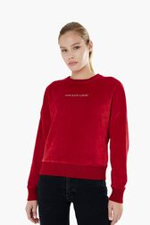 Women Velvet Sweatshirt Red details view 1