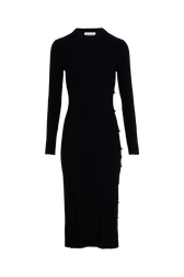 Wool Knit Midi Dress Black front view