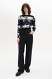 Women's Tricolour Striped Sequin Jumper Black front worn view