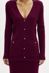 Long-Sleeved V-Neck Cardigan Claret details view 2
