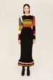 Women Bouclette Wool Long Skirt Multico crea striped front worn view