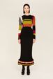 Women Bouclette Wool Long Skirt Multico crea striped front worn view