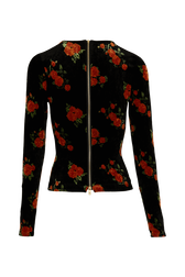 Long-Sleeved Fitted Velvet Jacquard Top Orange back view
