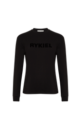 T-shirt col rond manches longues Noir vue de face
