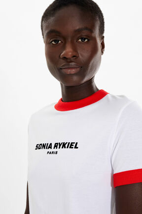 T-shirt bicolore en coton logo Sonia Rykiel Blanc vue de détail 2
