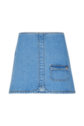 Women Denim Mini Skirt Stonewashed indigo front view