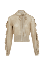 Long-Sleeved Pussybow Blouse Gold front view