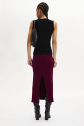 Wool Knit High-Waisted Midi Skirt Claret back worn view