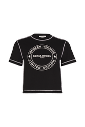 T-shirt col rond manches courtes en jersey de coton Noir vue de face