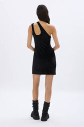 Velvet cut-out mini dress Black back worn view