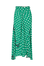 Jupe midi en viscose imprimé étoile Stars green vue de face
