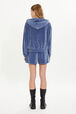 Long-sleeved velvet hoodie Blue grey back worn view