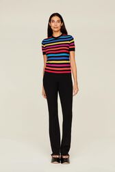 Women Poor Boy Striped Short Sleeve Sweater Multico striped rf front worn view