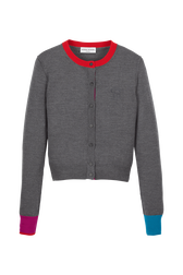 Cardigan laine colorblock femme Gris vue de face