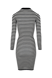 Women Rib Sock Knit Striped Maxi Dress Black/white back view