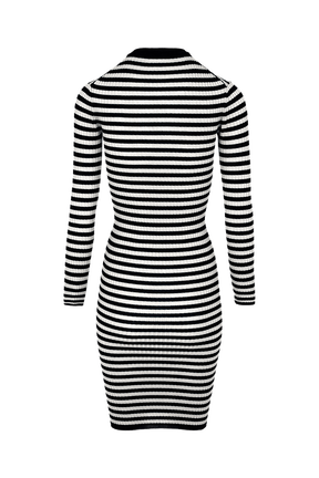 Women Rib Sock Knit Striped Maxi Dress Black/white back view