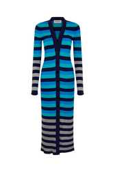 Long striped cardigan Blue/silver stripe front view