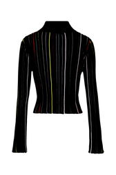 Women Multicolor Striped Pleated Shirt Black back view