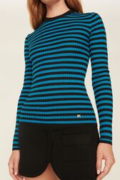 Women Multicoloured Striped Rib Sock Knit Sweater Striped black/pruss.blue details view 2