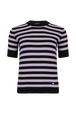 Striped Short-Sleeved Crew Neck Sweater Striped black/lilac front view
