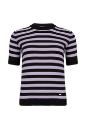 Striped Short-Sleeved Crew Neck Sweater Striped black/lilac front view