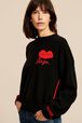 Women Mouth Print Black Sweater Black front worn view