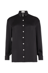 Satin Shirt with Rhinestone Buttons Black front view