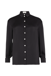 Satin Shirt with Rhinestone Buttons Black front view