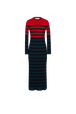 Striped knitted dress with stand-up collar Striped blue/red front view