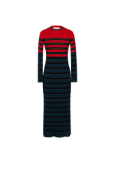 Striped knitted dress with stand-up collar Striped blue/red front view